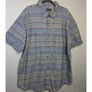 Orvis Button Up Shirt Mens 2XL Multi Color Striped Short Sleeve Cotton Vintage